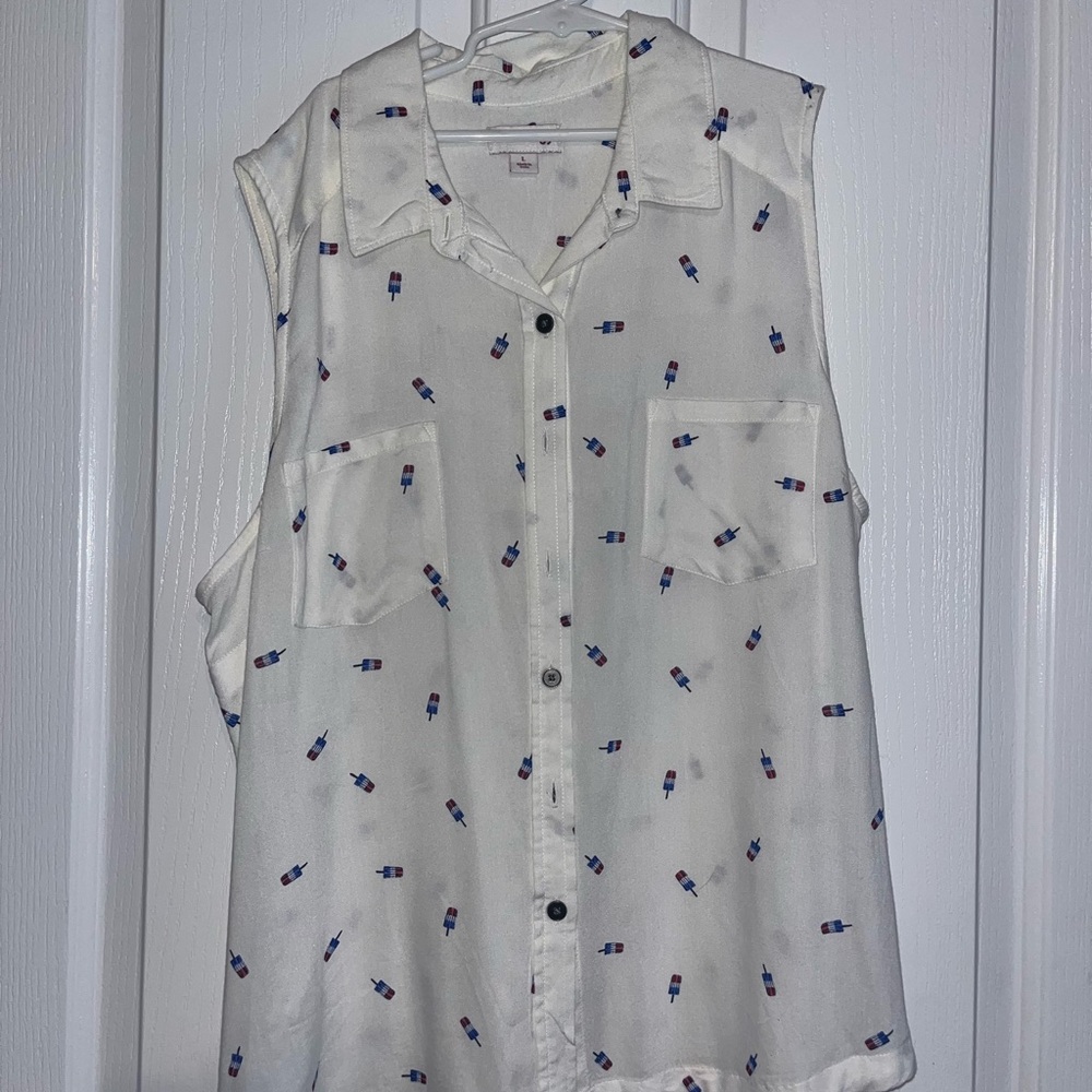 White Sleeveless Blouse with Popsicle Print